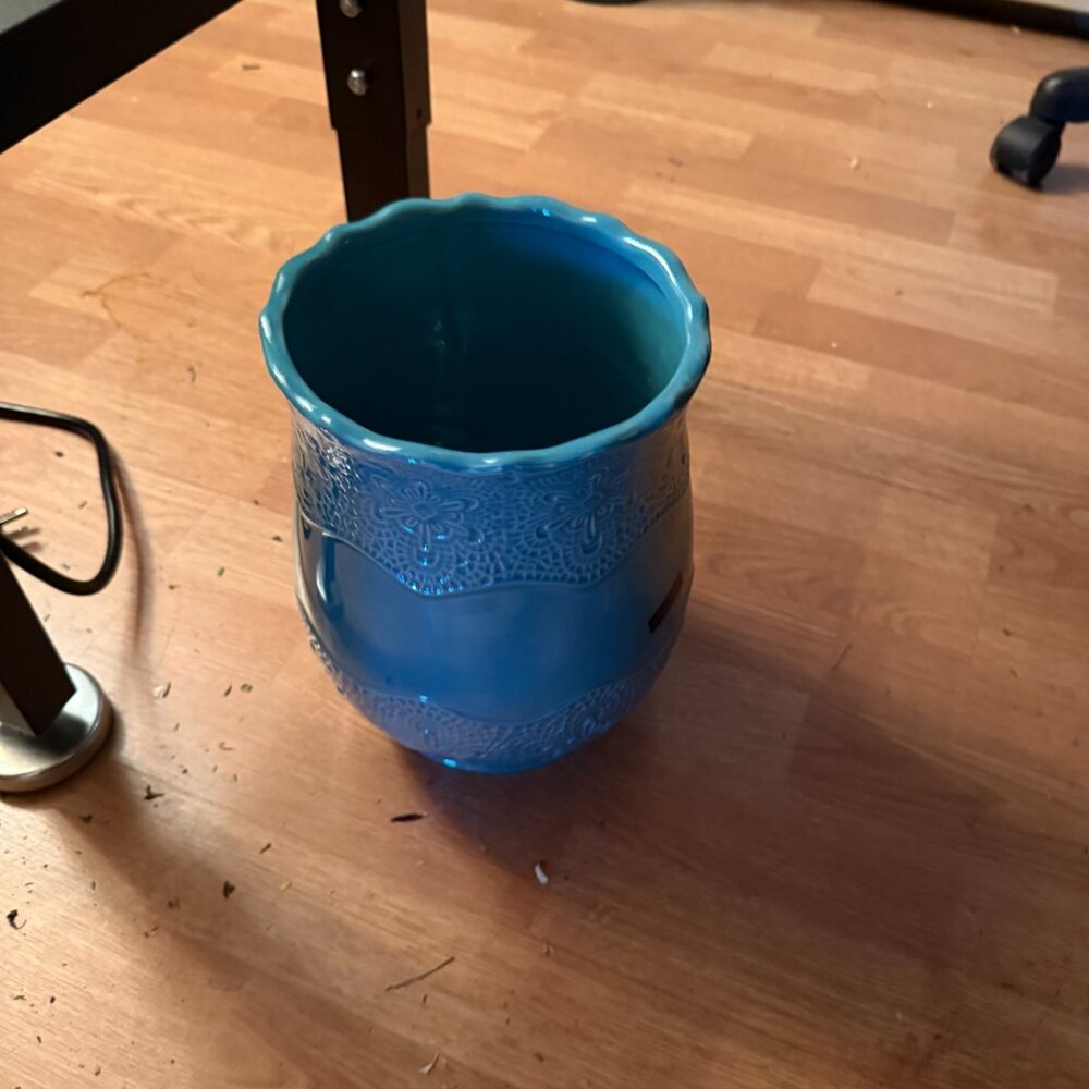 Bathroom Ceramic Trash Can & Toothbrush Holder Set Teal Bath Accessories Powder - Picture 8 of 11